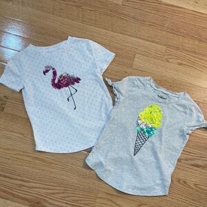 Sequin Flamingo and Ice Cream Graphic Kids T-Shirts